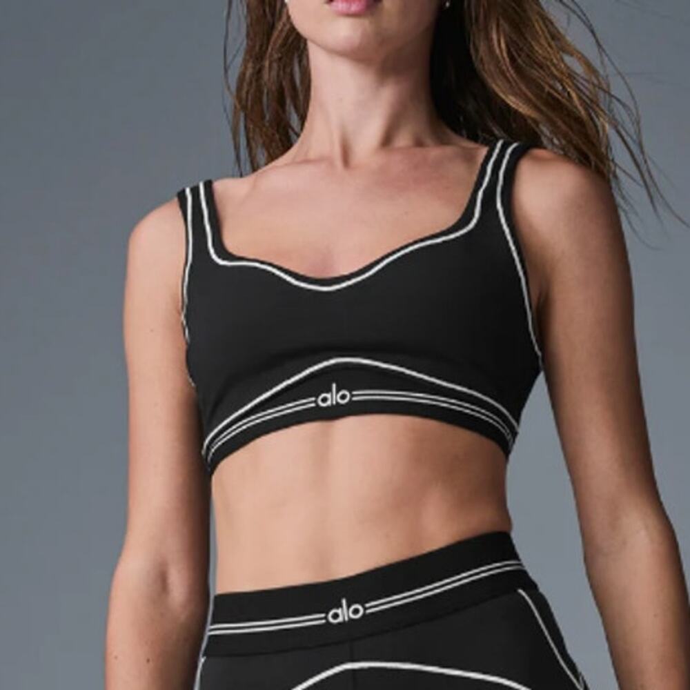 Alo Yoga Black White Airbrush Heart Throb Bra Size XXS - Picture 1 of 9